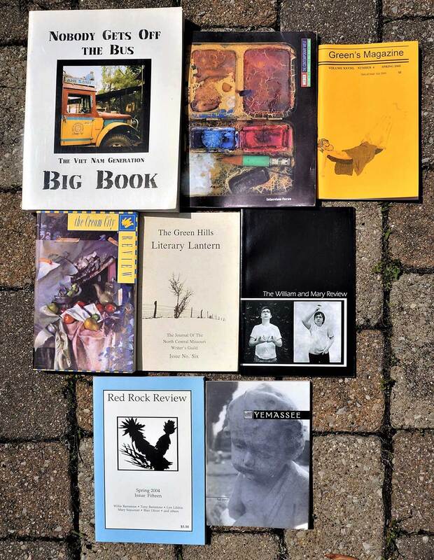photograph of publications that included short stories by Athens, Ohio, author Daniel Luther Olson